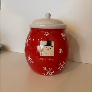 NEW Never Used Vintage Hallmark Red and White Snowman Cookie Jar - MERRY DAYS -